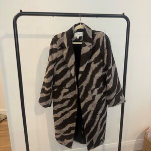 VILA Brown and Cream Zebra Print Teddy Jacket